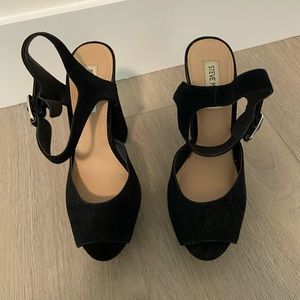 Black, suede platform sandals
